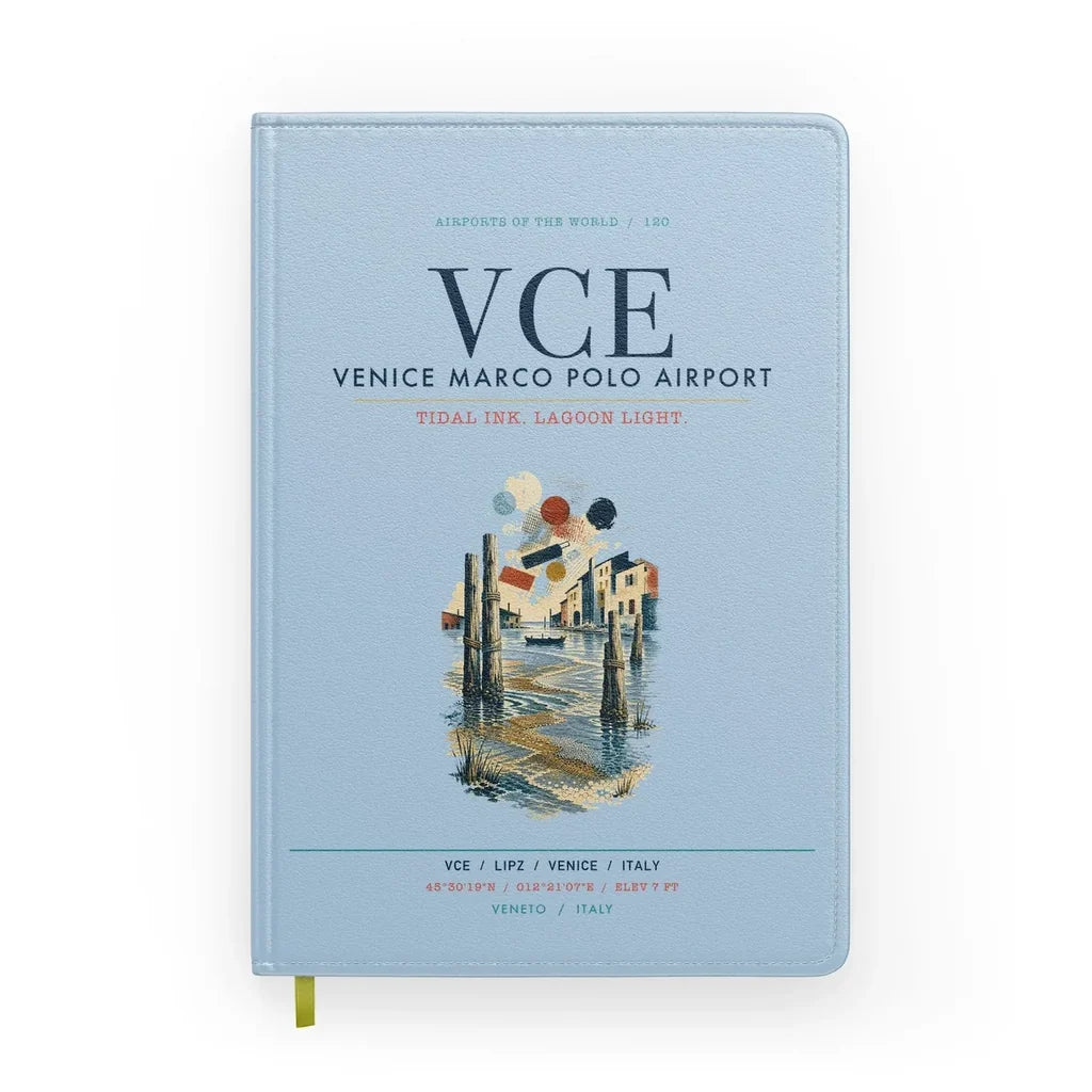 Venice Marco Polo Airport (VCE) design on light blue notebook