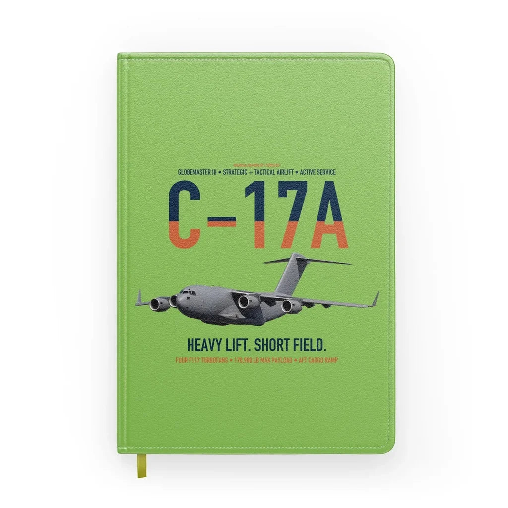 C-17A Globemaster III design on light green notebook