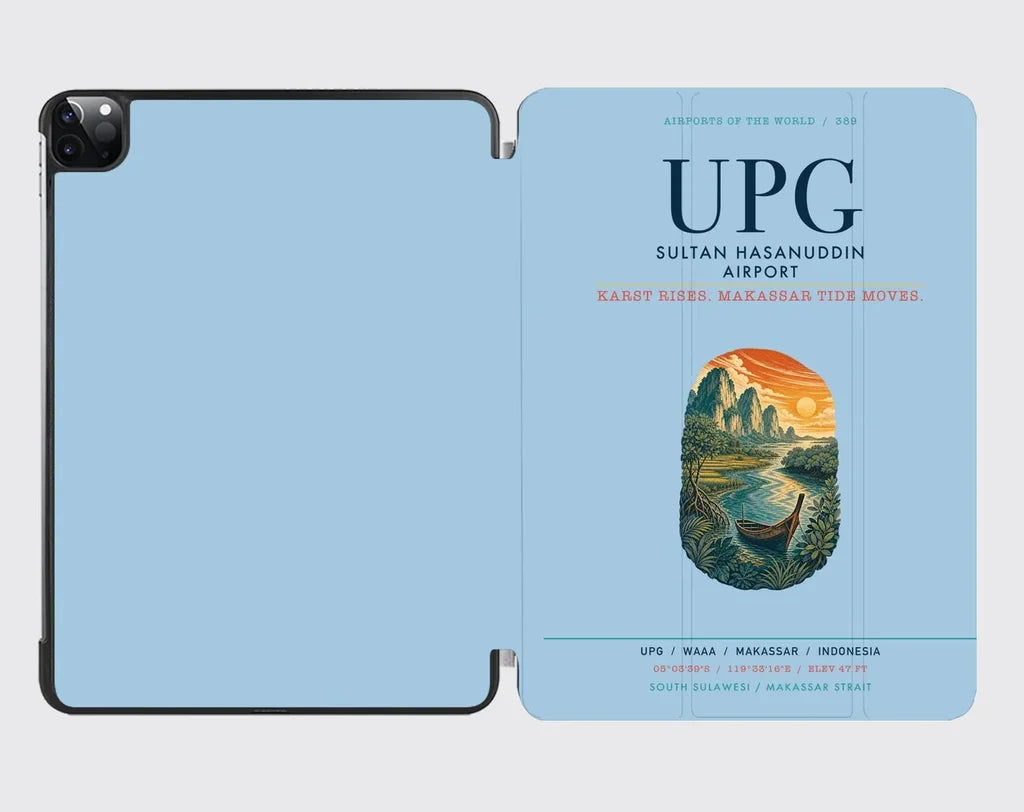 Sultan Hasanuddin Airport (UPG) design on light blue ipad tablet case