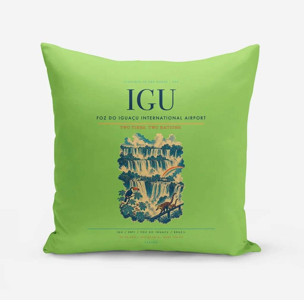 Foz do Iguaçu International Airport (IGU) design on light green pillow