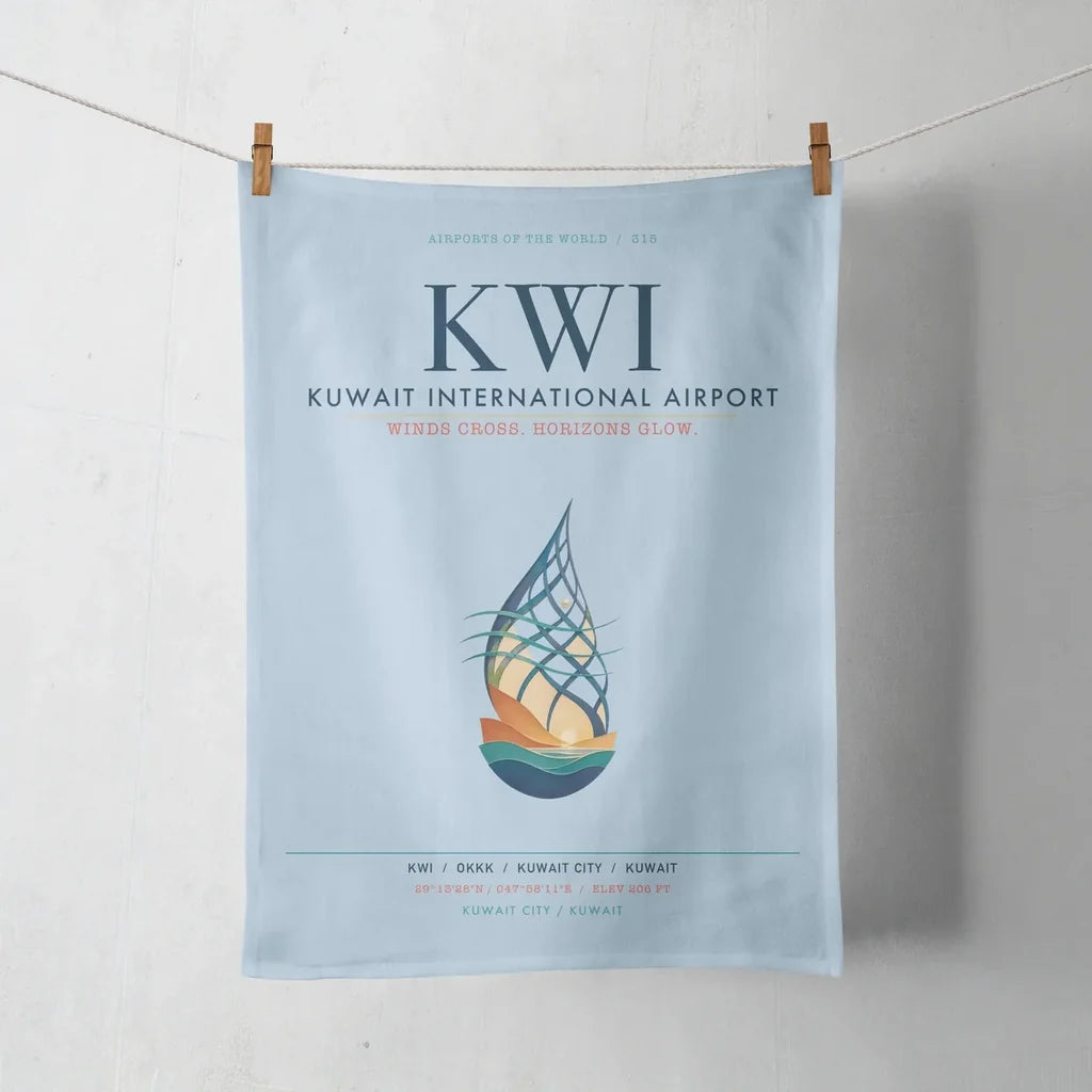Kuwait International Airport (KWI) design on light blue towel