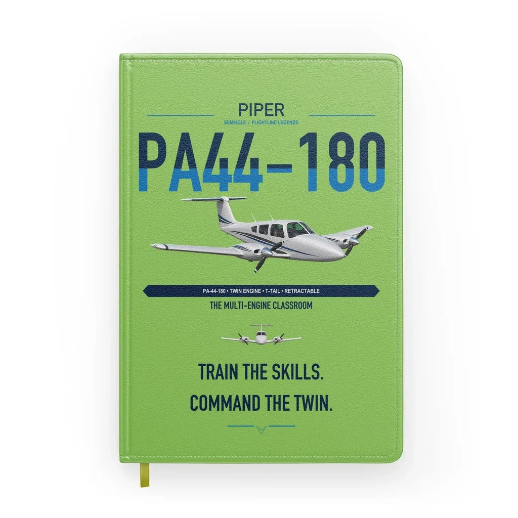 Piper PA-44-180 Seminole design on light green notebook