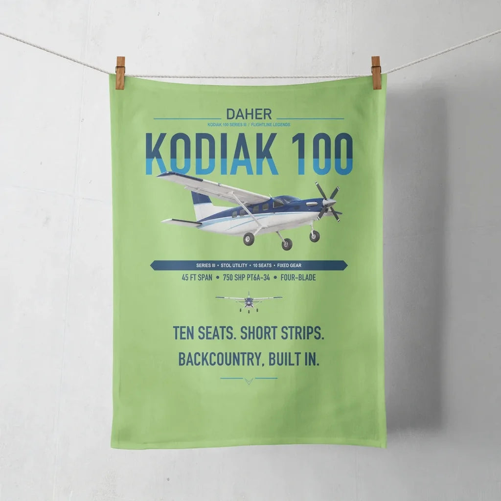 Daher Kodiak 100 Series III design on light green towel