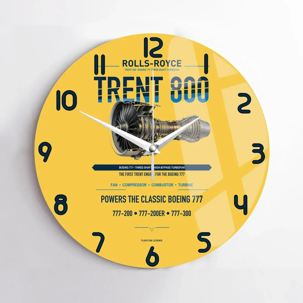 TRENT 800 design on yellow no frame wall clock
