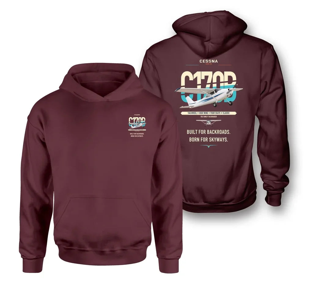 Cessna 170B design on dark red double-side hoodie, double-side print