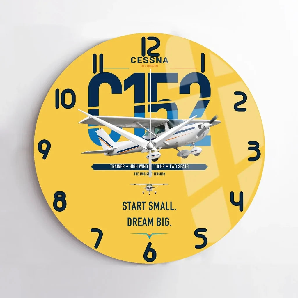 Cessna 152 design on yellow no frame wall clock