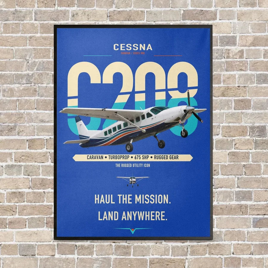 Cessna 208 Caravan vertical canvas print - framed - blue background