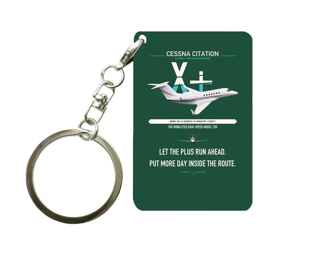 Cessna Citation X+ design on dark green designed key chain, double-side print