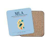 Thumbnail for Malta International Airport (MLA) design on light blue 1 piece coaster