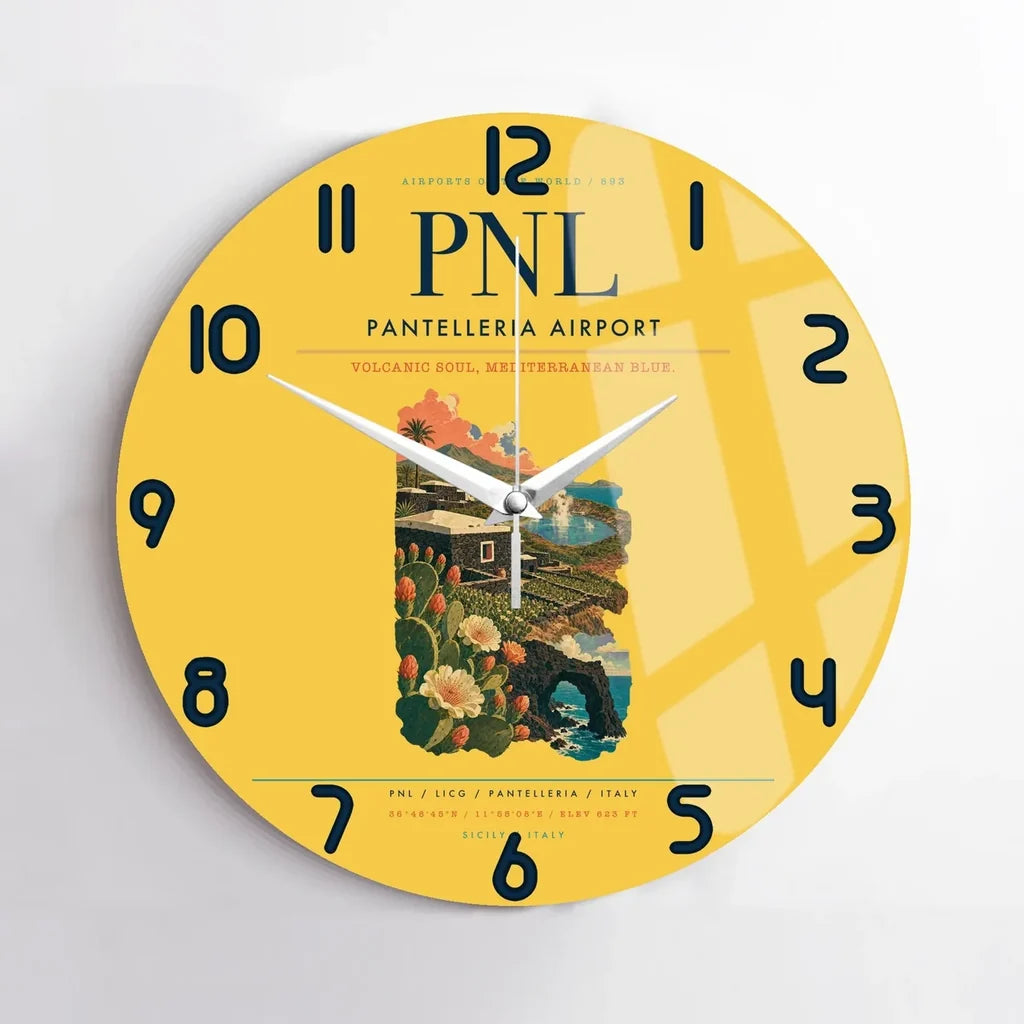 Pantelleria Airport (PNL) design on yellow no frame wall clock