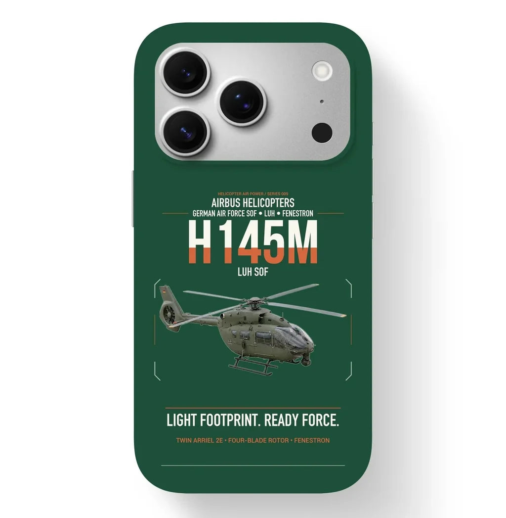 Airbus Helicopters H145M LUH SOF design on dark green magsafe iphone case, for iPhone 17 Pro