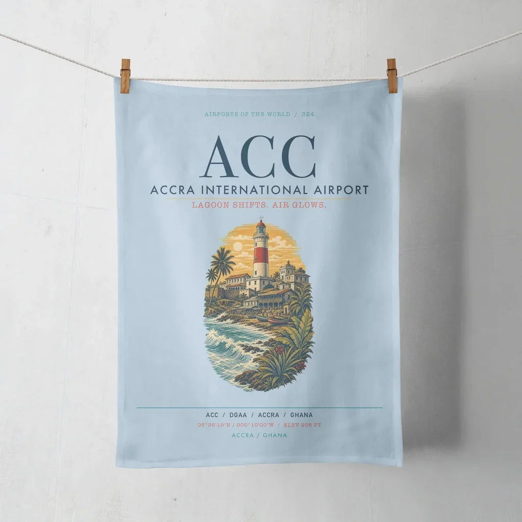 Accra International Airport (ACC) design on light blue towel