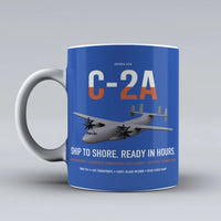 Thumbnail for C-2A Greyhound design on blue ceramic mug, double-side print