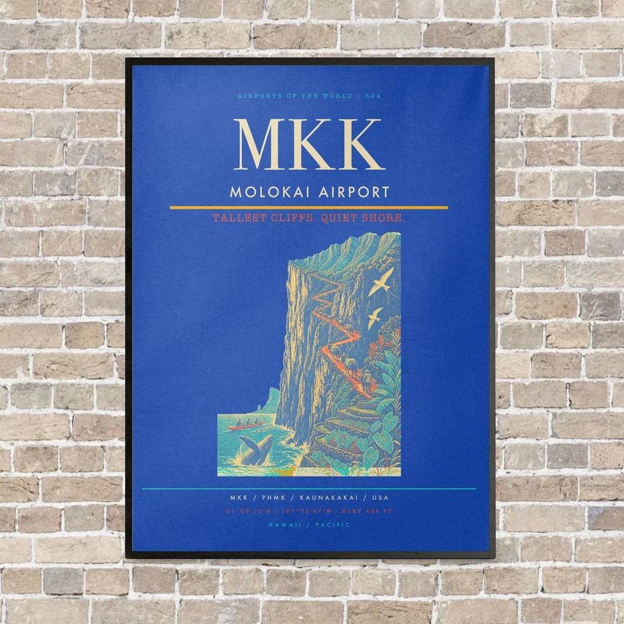 Molokai Airport MKK vertical canvas print - framed - blue background