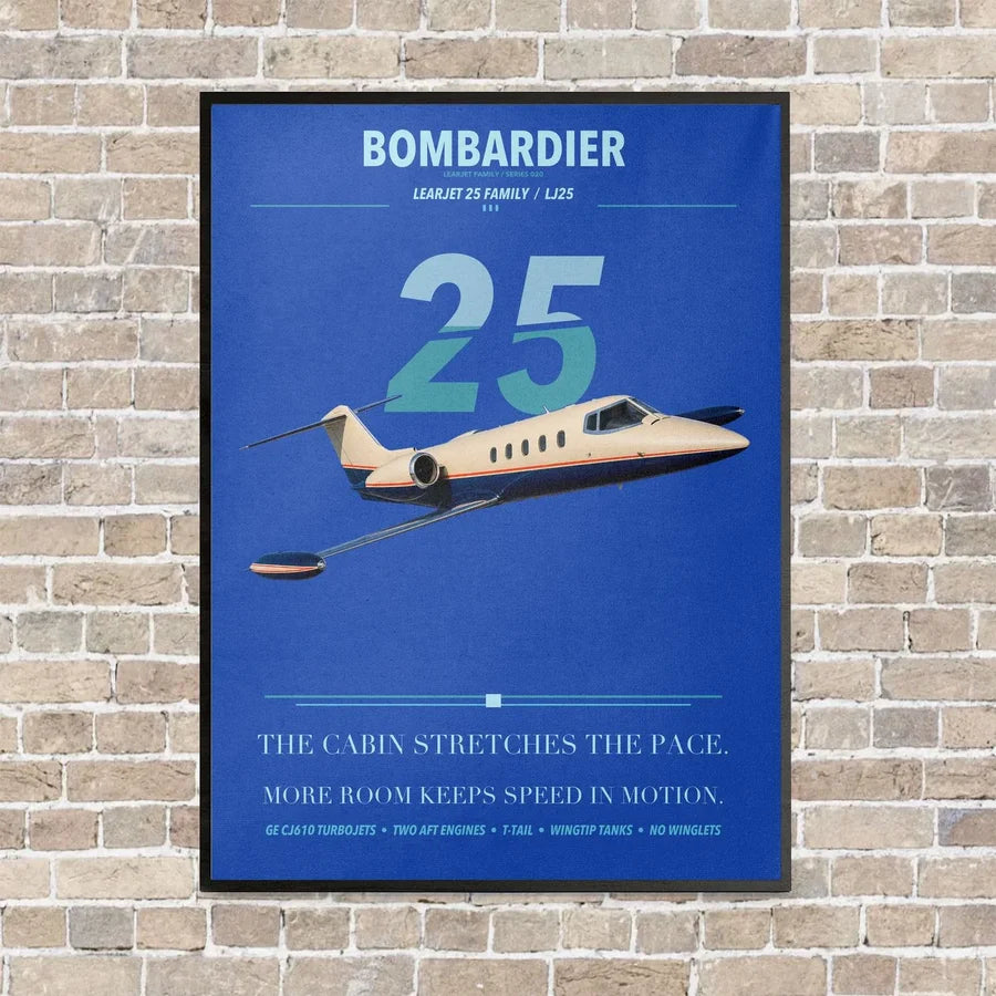 Bombardier Learjet 25 vertical canvas print - framed - blue background