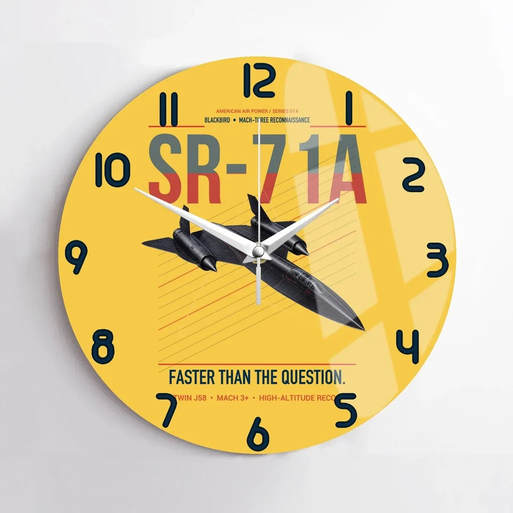 SR-71A Blackbird design on yellow no frame wall clock