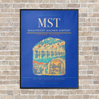 Thumbnail for Maastricht Aachen Airport MST vertical canvas print - framed - blue background
