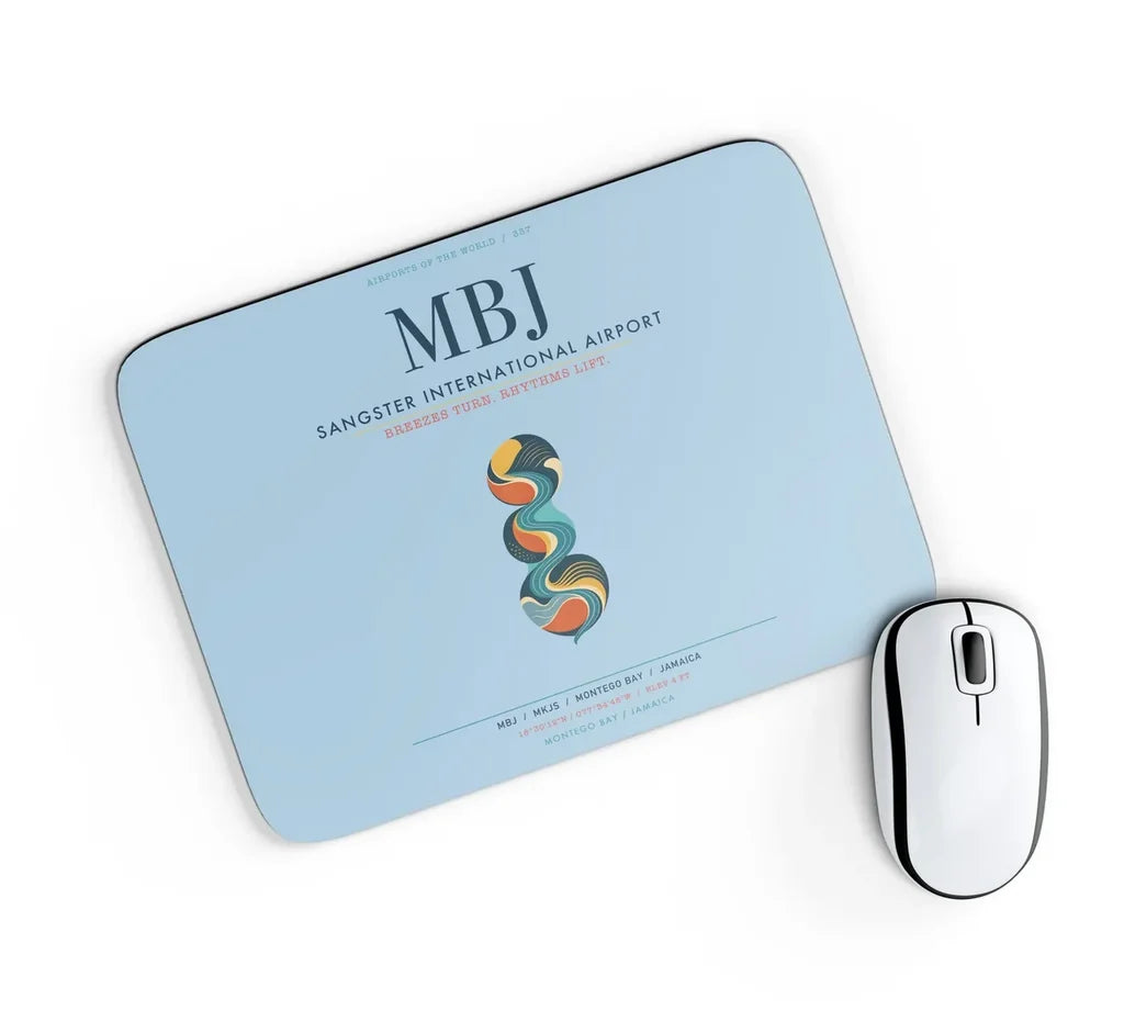 Sangster International Airport (MBJ) design on light blue rectangle mouse pad