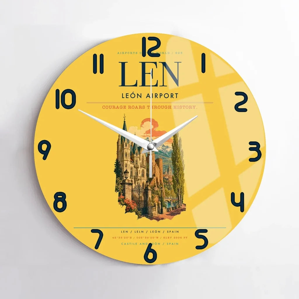 León Airport (LEN) design on yellow no frame wall clock