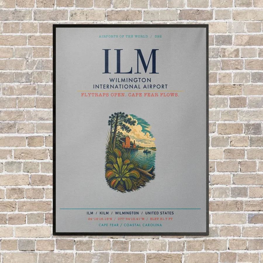 Wilmington International Airport ILM vertical canvas print - framed - light gray background