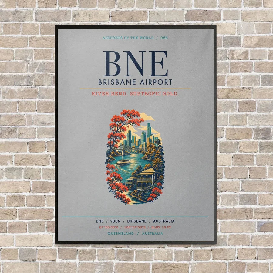 Brisbane Airport BNE vertical canvas print - framed - light gray background