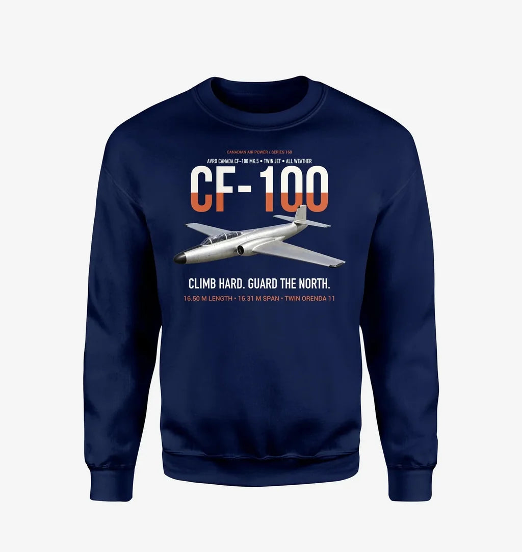 Avro Canada CF-100 Mk5 Canuck Northern All Weather Interceptor design on navy blue sweatshirt
