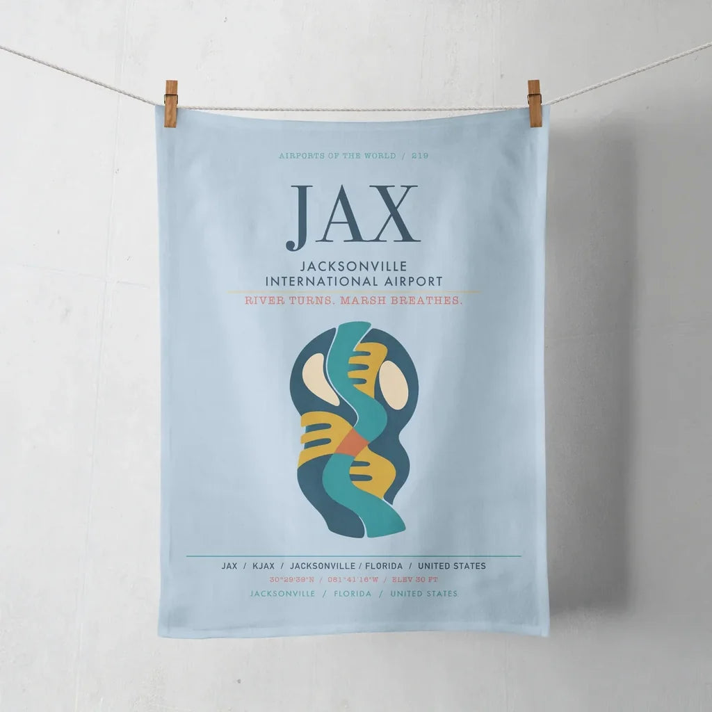 Jacksonville International Airport (JAX) design on light blue towel