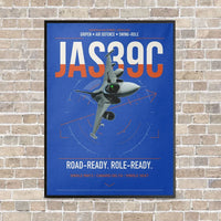 Thumbnail for Saab JAS 39C Gripen vertical canvas print - framed - blue background