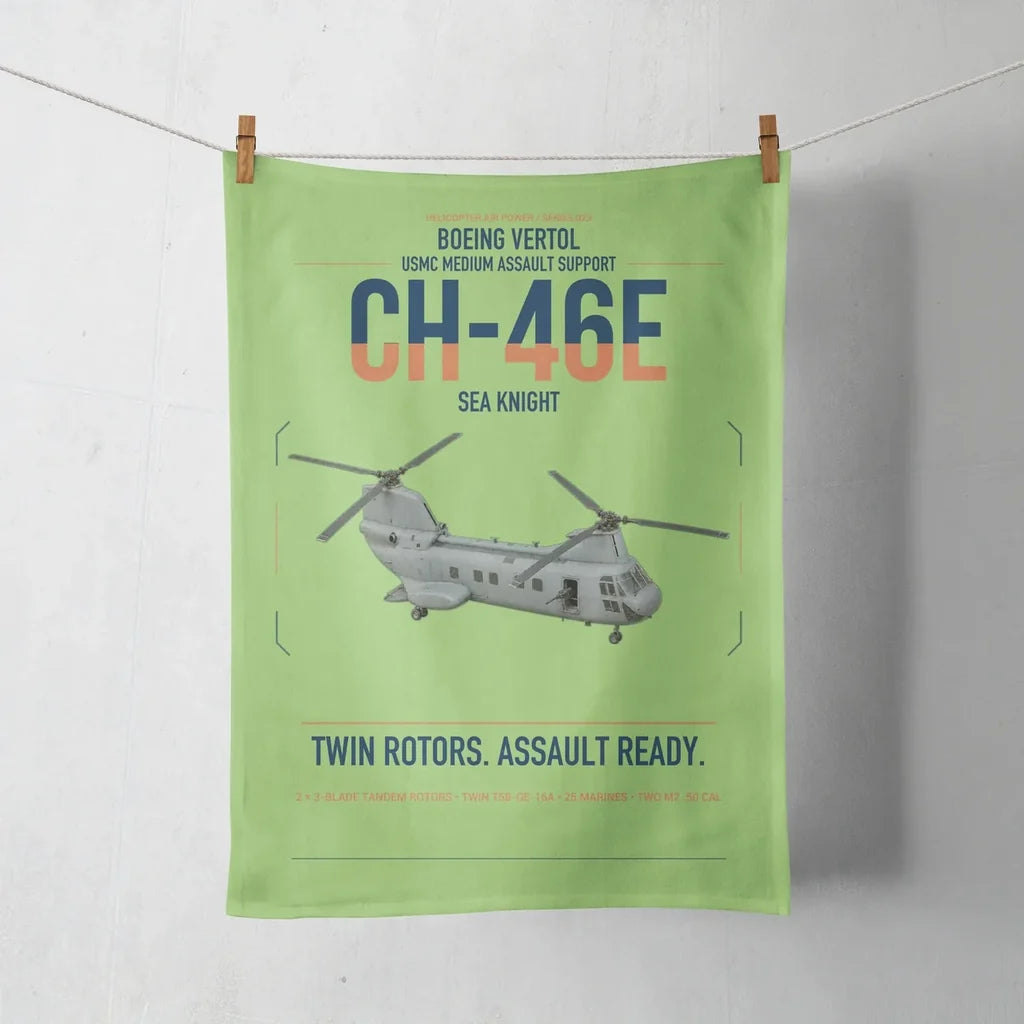 Boeing Vertol CH-46E Sea Knight design on light green towel