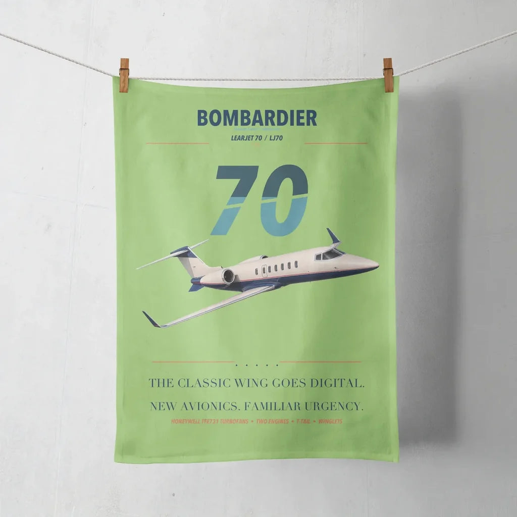 Bombardier Learjet 70 design on light green towel