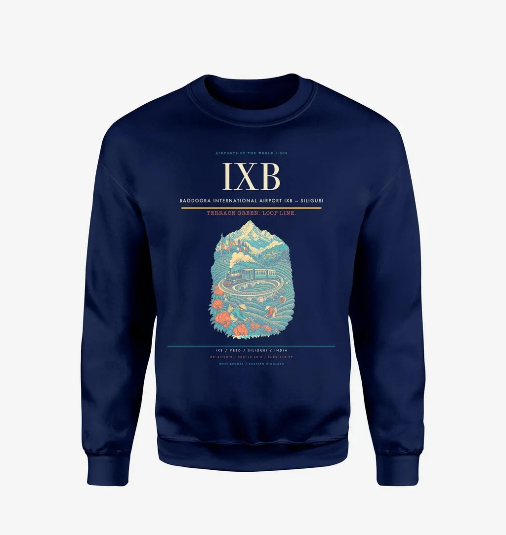 Bagdogra International Airport (IXB) design on navy blue sweatshirt