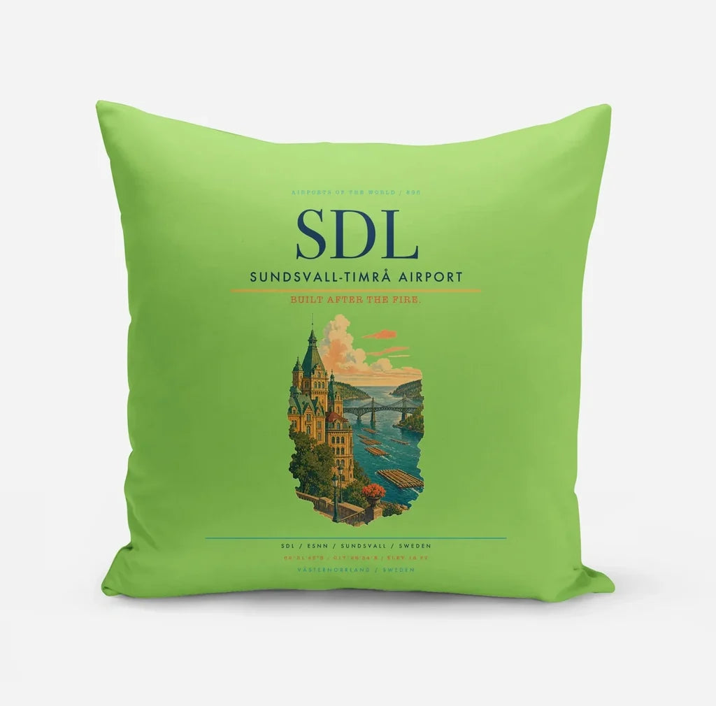 Sundsvall-Timrå Airport (SDL) design on light green pillow