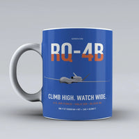 Thumbnail for RQ-4B Global Hawk design on blue ceramic mug, double-side print
