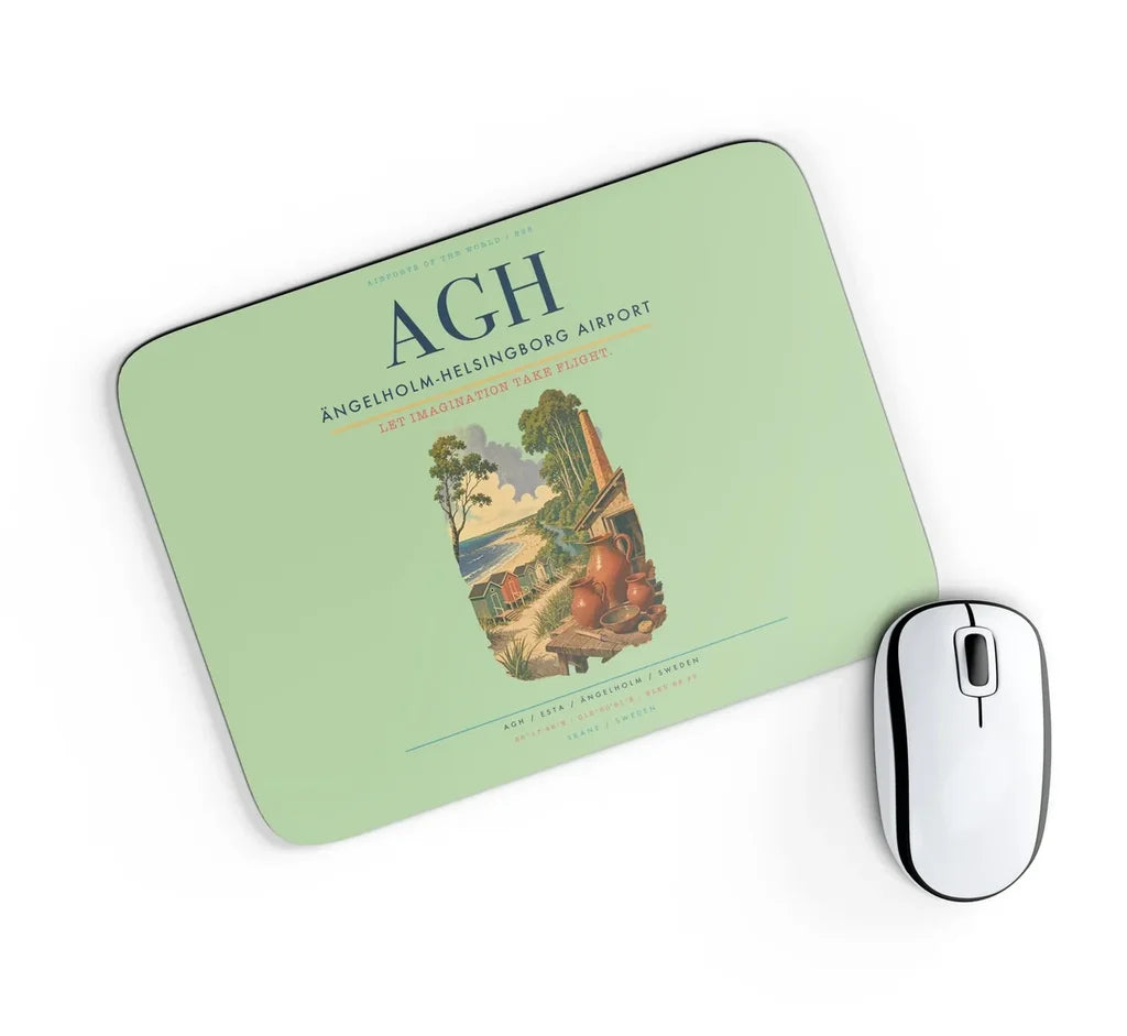 Ängelholm-Helsingborg Airport (AGH) design on light green rectangle mouse pad