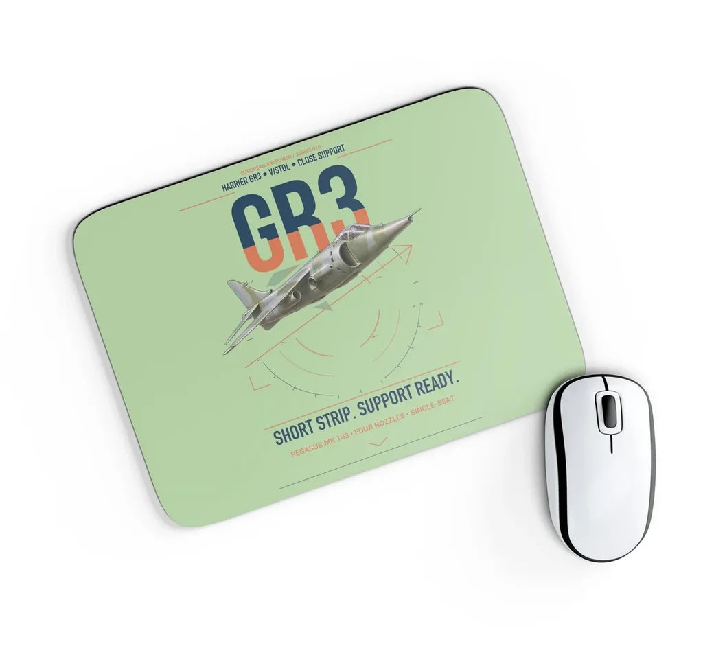 Hawker Siddeley Harrier GR3 design on light green rectangle mouse pad