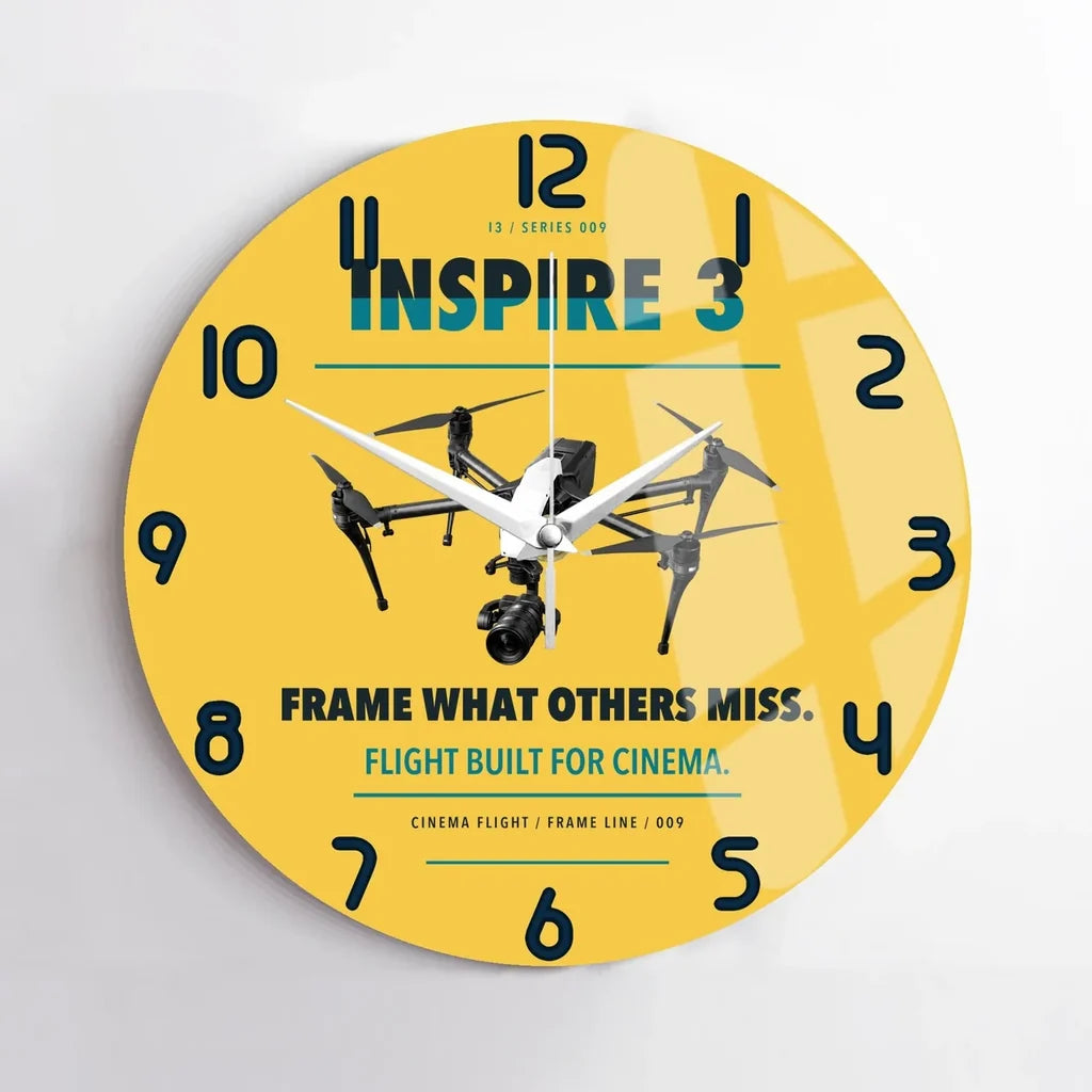 DJI Inspire 3 design on yellow no frame wall clock