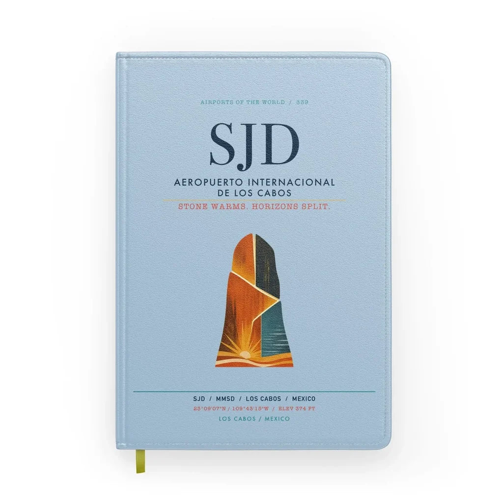 Aeropuerto Internacional de Los Cabos (SJD) design on light blue notebook