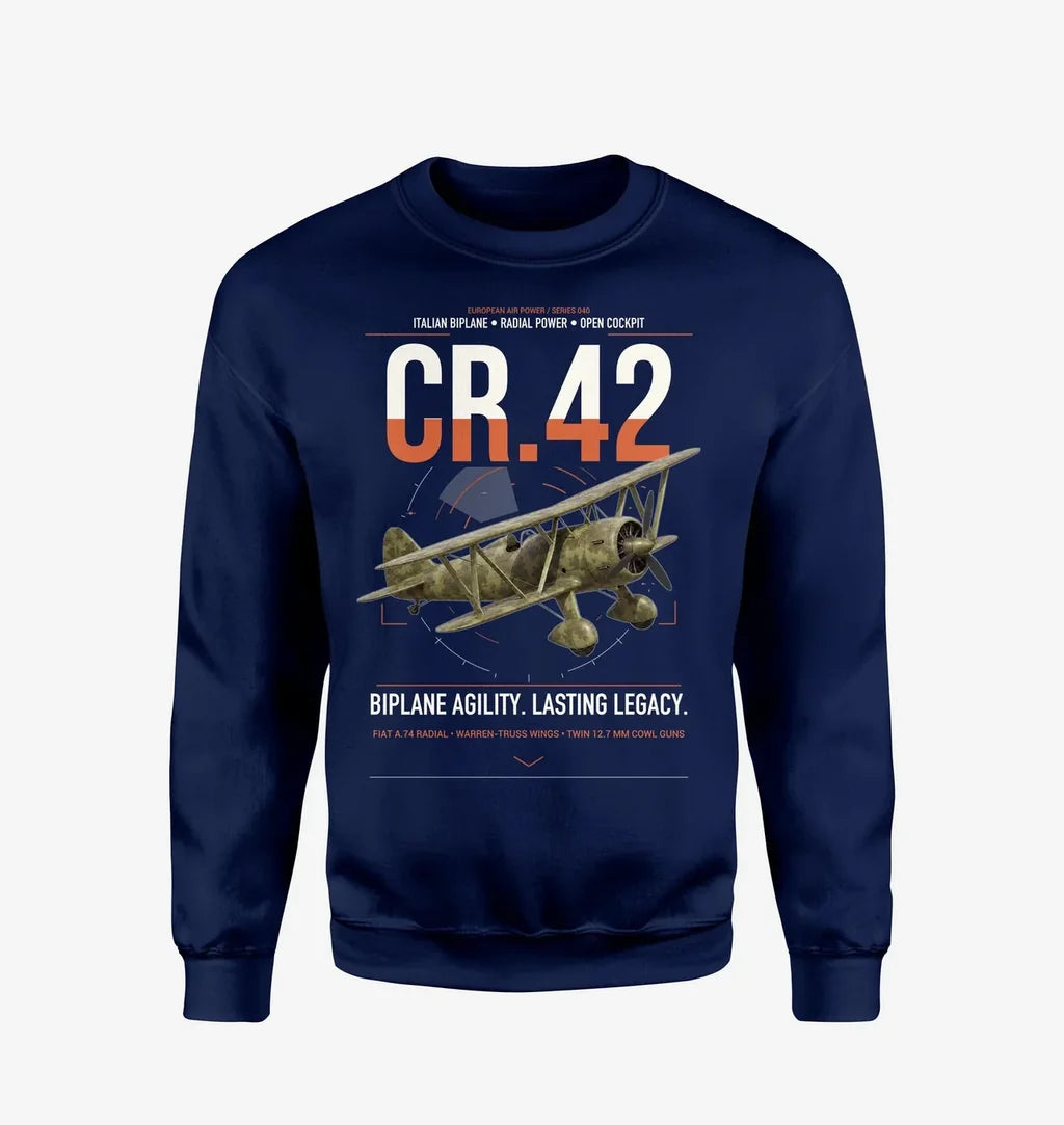 Fiat CR.42 Falco design on navy blue sweatshirt