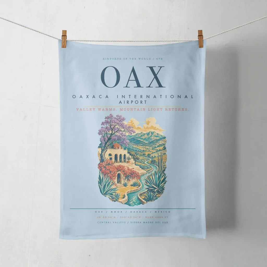 Oaxaca International Airport (OAX) design on light blue towel