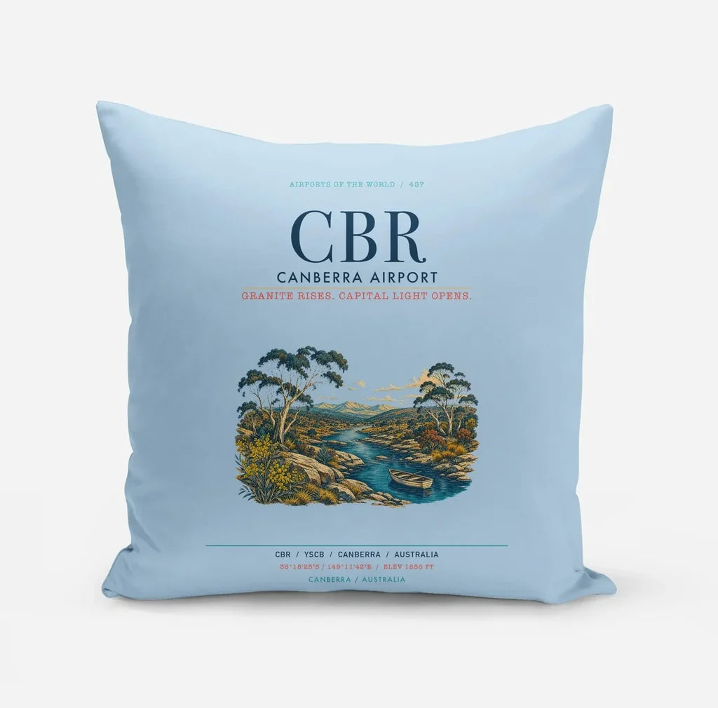 Canberra Airport (CBR) design on light blue pillow