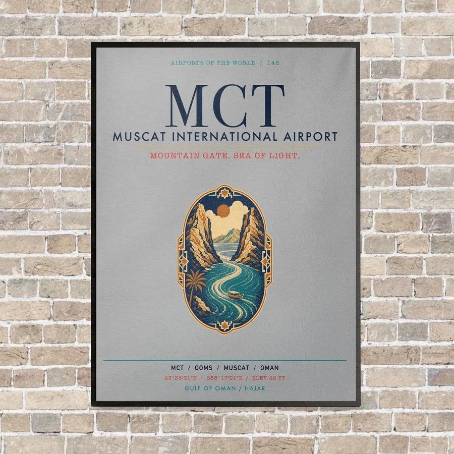 Muscat International Airport MCT vertical canvas print - framed - light gray background