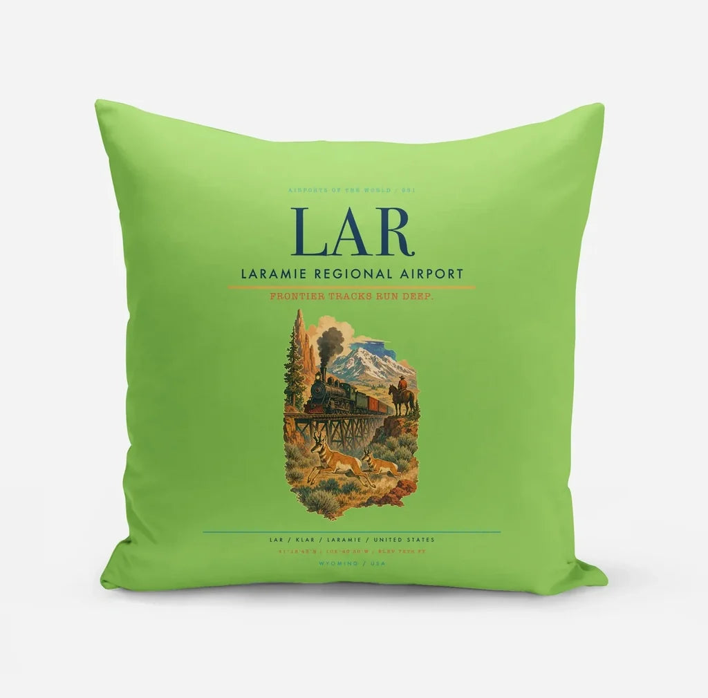 Laramie Regional Airport (LAR) design on light green pillow