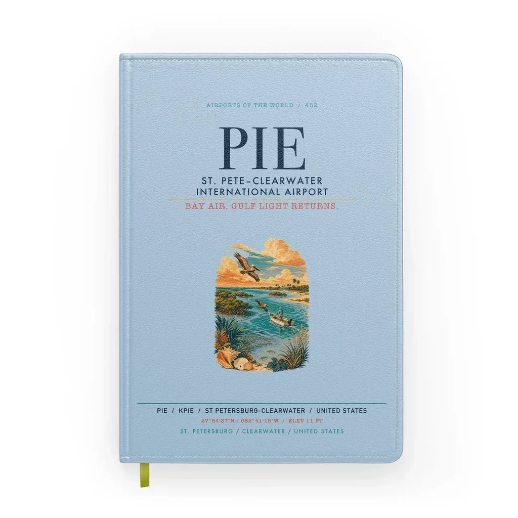 St. Pete–Clearwater International Airport (PIE) design on light blue notebook