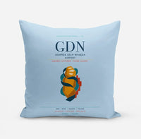 Thumbnail for Gdańsk Lech Wałęsa Airport (GDN) design on light blue pillow