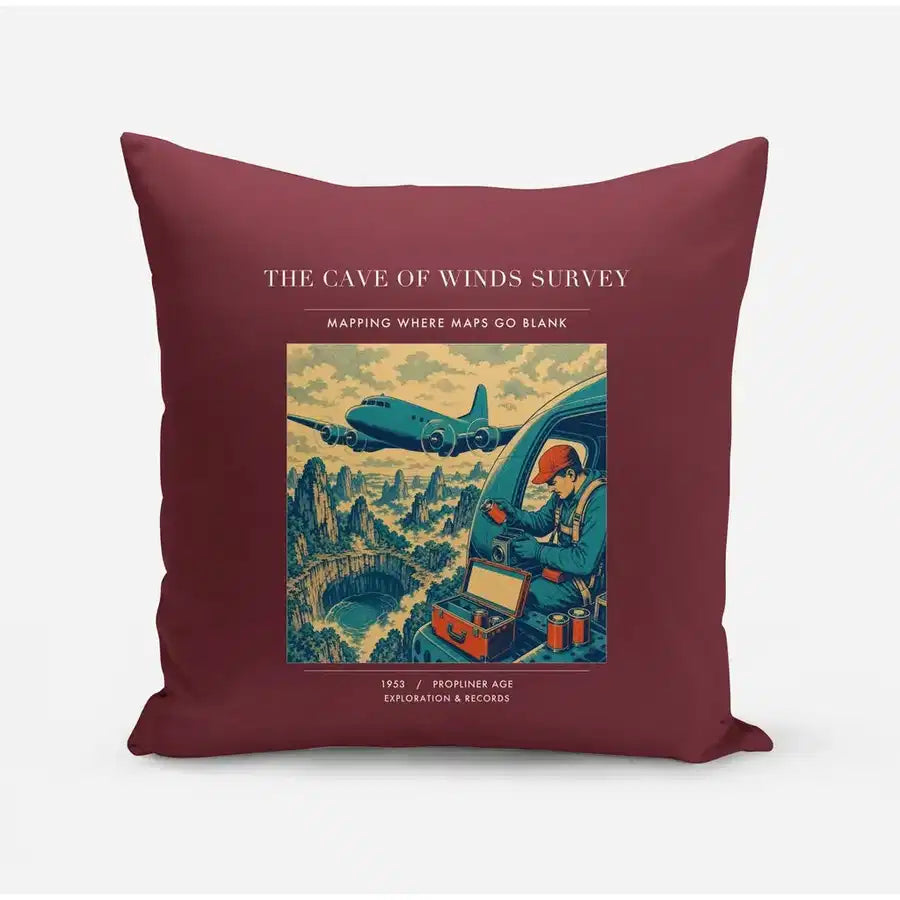 VINTAGE G4293 - The Cave Of Winds Survey - Designed Pillows design on darkred