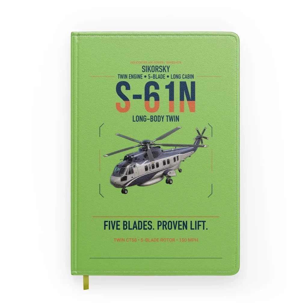 Sikorsky S-61N design on light green notebook