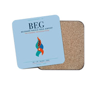 Thumbnail for Belgrade Nikola Tesla Airport (BEG) design on light blue 1 piece coaster