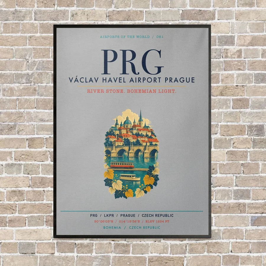 Vaclav Havel Airport Prague PRG vertical canvas print - framed - light gray background