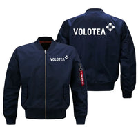 Thumbnail for Volotea Airlines aviation design embroidered on blue bomber jacket
