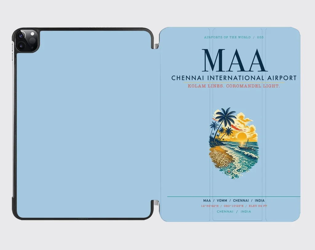 Chennai International Airport (MAA) design on light blue ipad tablet case